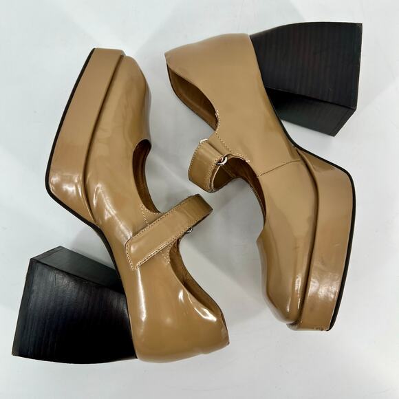 Jeffrey Campbell Reine Platform Mary Jane Womens 8 Tan Natural Block Heel Pump - Picture 5 of 13